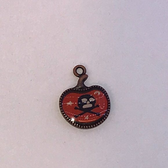 Cute Brass Skull and Crossbones Pumpkin Shaped Charm - Picture 2 of 3